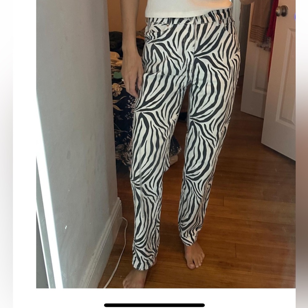Zara Black and White Zebra Print Women Jeans